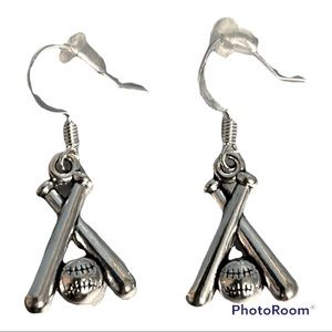 Baseball earrings bat and ball